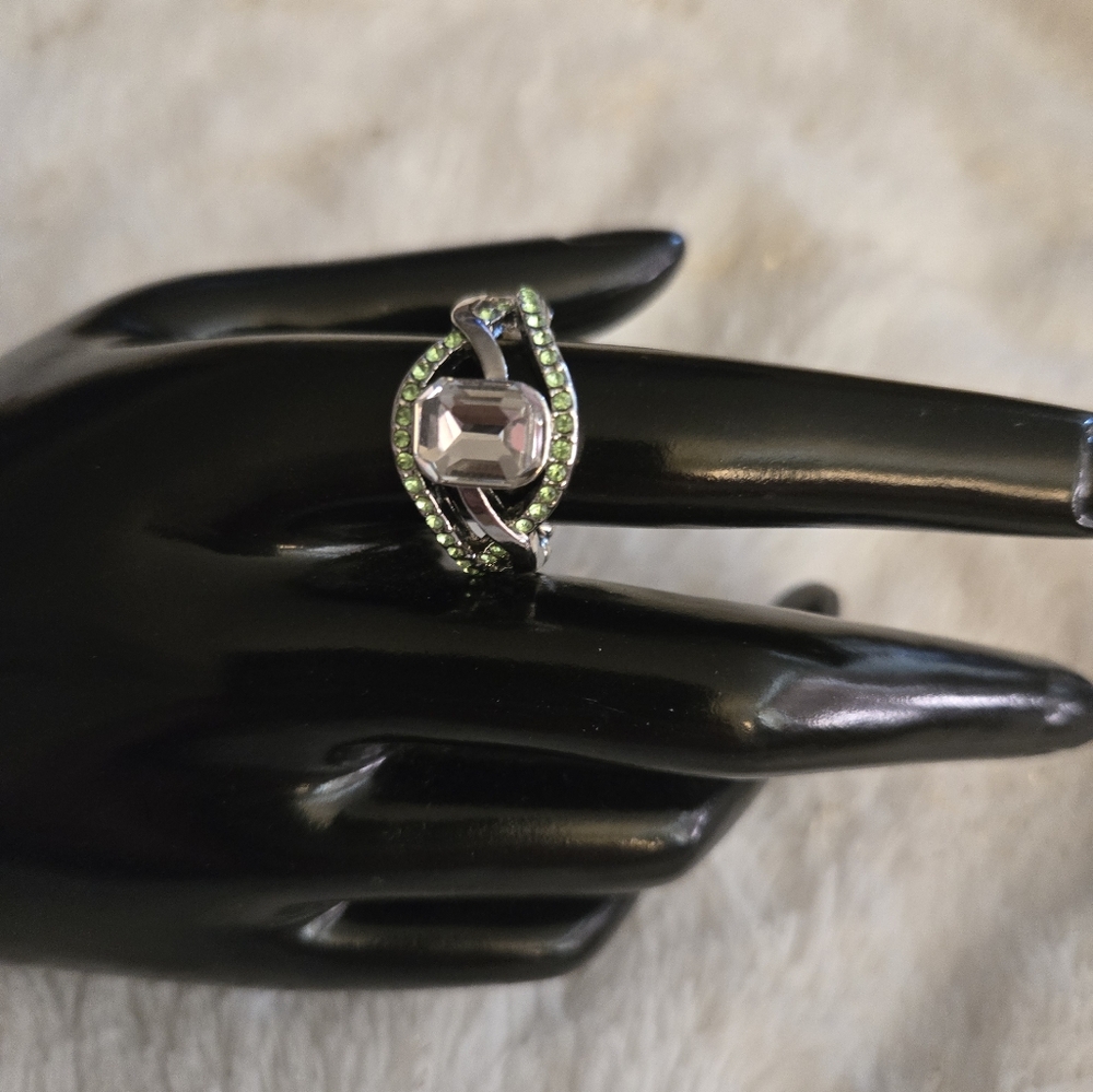 **3/$10** Elegant Silver and Green Gemstone adjustable Ring